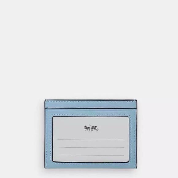 NWT Coach Slim Id Card Case Powder Blue CBL81 Shiny crinkle leather - Picture 4 of 5